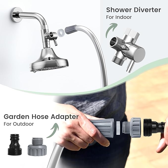 Dog Shower Attachment, Pet Shower Head for Fast and Easy Bathing and Cleaning, Dog Shower Wand With Metal T-Diverter, 8-Foot Hose T-Diverter Adapter For Indoor and Outdoor-PurrikoPets