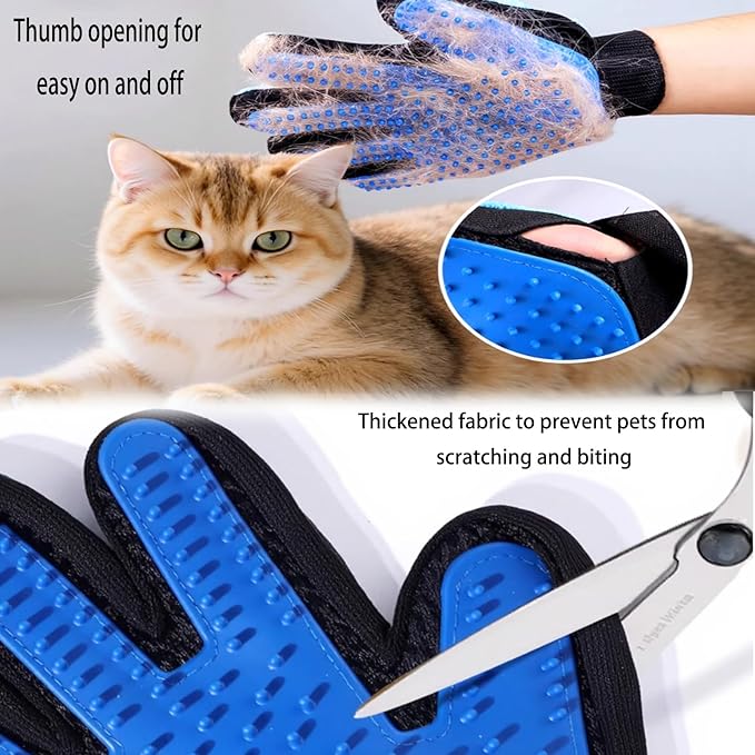 2 in 1 Cat Grooming Glove, Double-Sided Use Pet Hair Remover Glove, 1 Side is Gentle Grooming for Dogs, Cats, the Other is Effective Hair Remover for Furniture, Clothing (Light Blue, Right-Hand)-PurrikoPets