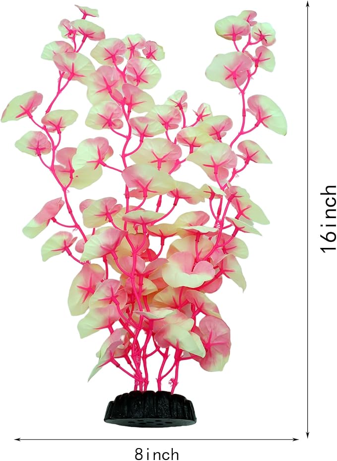 16 Inch Aquarium Fish Tank Plant Betta Fish Tank Decor,2 Pack Silk Aquarium Plants for Aquarium Decoration (White-Pink)-PurrikoPets