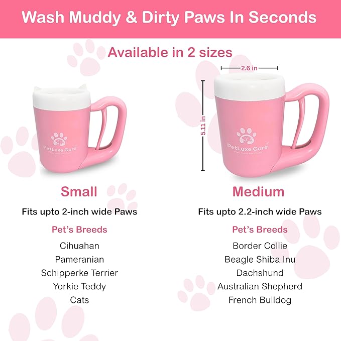 Dog Paw Cleaner for Small & Medium Dogs – Portable Paw Washer Cup with Soft Silicone Brush, Towel & Moisturizing Balm – Gently Cleans Muddy Paws After Walks (Pink, Medium)-PurrikoPets