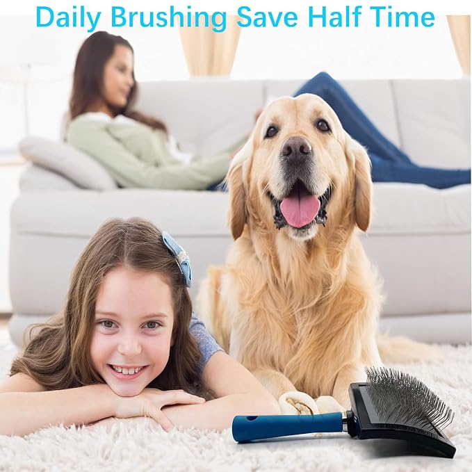 Dog Slicker Brush - Large Grooming Brushes for Dogs - Professional Groomer Supplies for Long Hair Pet - Slicker Brush For Goldendoodles-Easy To Use - Comfortable - Removes Long and Loose Hair-PurrikoPets