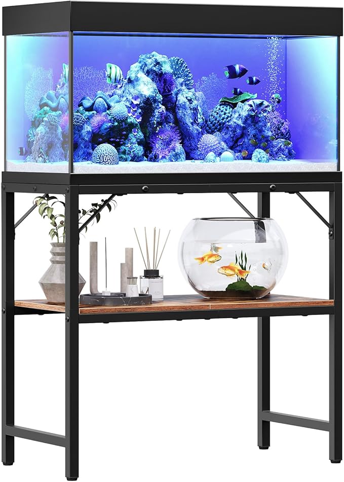 30 Gallon Fish Tank Stand, Aquarium Stand with 2-Tier Storage Shelves, Heavy Duty Breeder Turtle Terrarium Stand Rack for Home Office, 30.0" L x 11.8" W x 24.4" H, Rustic Brown FTHR3001-PurrikoPets