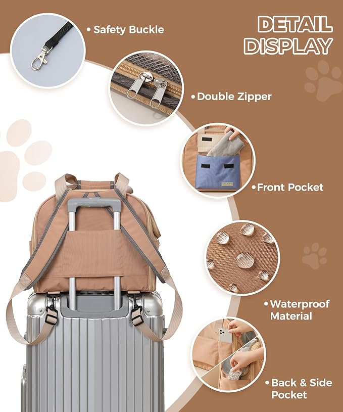 Expandable Pet Carrier Backpack, Cat Carrier Backpacks with Breathable Mesh for Cats Small Dogs Puppies Up to 25 Lbs Airline Approved Waterproof Travel Carrier with Safety Buckle for Hiking & Flights-PurrikoPets