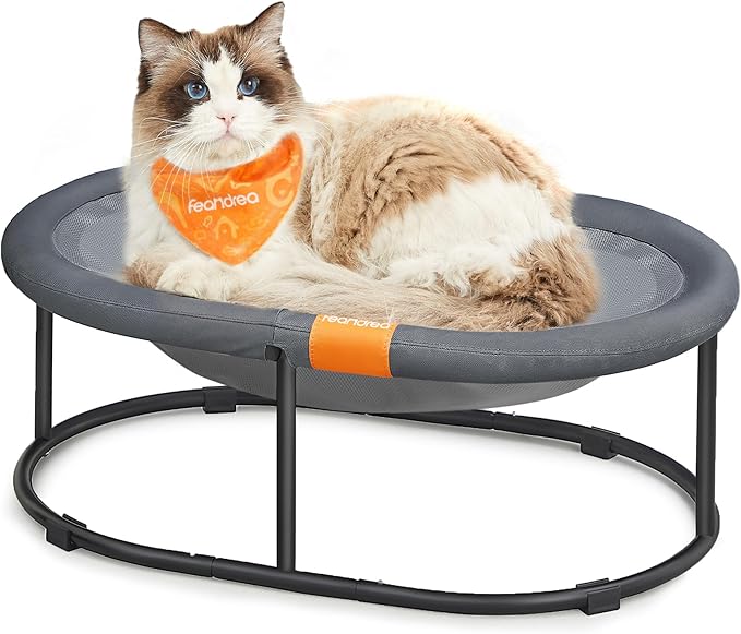 Feandrea Pet Bed, Cat Hammock, Elevated Cat Bed for Multiple Cats, with Removable Washable Mesh, for Pets up to 28 lb, Oval, Gray UPCB002G01-PurrikoPets