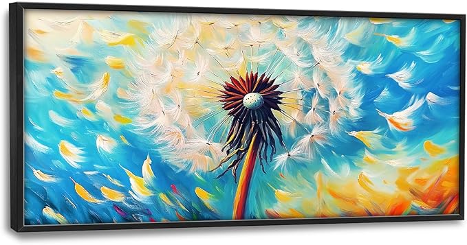Extra Large Abstract Dandelion Framed Wall Art for Living Room,Oversized Colorful Dandelion Flower Pictures Wall Decor,Blue Canvas Print Painting Modern Artwork Bedroom Office Bathroom 60L" x 30W"-PurrikoPets