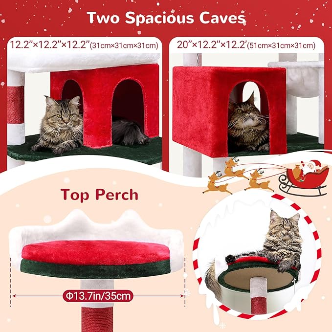 Globlazer Heavy Duty Cat Trees for Large Cats, Sturdy 72in Maine Coon Cat Tree for Large 20 lbs+ Heavy Duty Cat Tower for Adult Biggest Cats with 6 Scratching Posts, Hammock, S72, Red White Green-PurrikoPets