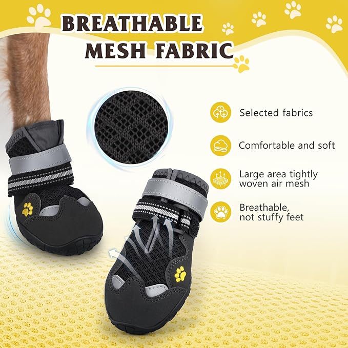 Dog Shoes for Large Medium Small Dog, Mesh Breathable Dog Shoes for Hot Pavement, Anti-Slip Dogs Boots Paw Protectors with Reflective for Outdoor Walking Indoor Hardfloors (Size 6)-PurrikoPets