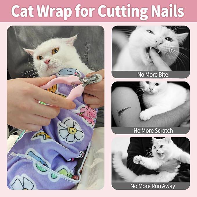 27.6" Cat Grooming Wrap,Self-Adherent Cat Wrap for Cutting Nails,Anti-Escape Cat Swaddle Wrap,Multifunctional Anti-Scratch Cat Restraint Wrap for Medicine,Nail Clipping,Ear Cleaning(Within 15lbs)-PurrikoPets