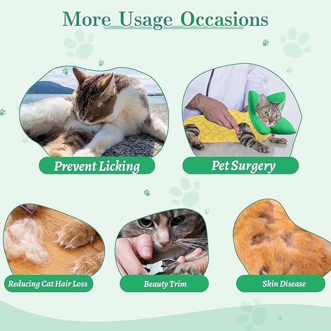 EMUST 2PCS Cat Recovery Suit & Cat Cone Collar Female, Soft & Adjustable Dog Surgery Suit Female Spay for Abdominal Wounds, Cotton Cone for Cats to Stop Licking for Small Female Pets 8-16lb, Yellow, L-PurrikoPets