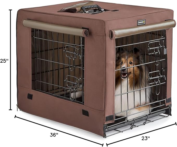 DONORO Dog Crates for Medium Large Size Dogs Indoor Double Door Dog Kennels & Houses for Puppy and Cats, Collapsible Metal Contour Dog Cages (Brown, 36.0" L x 23.0" W x 25.0" H)-PurrikoPets