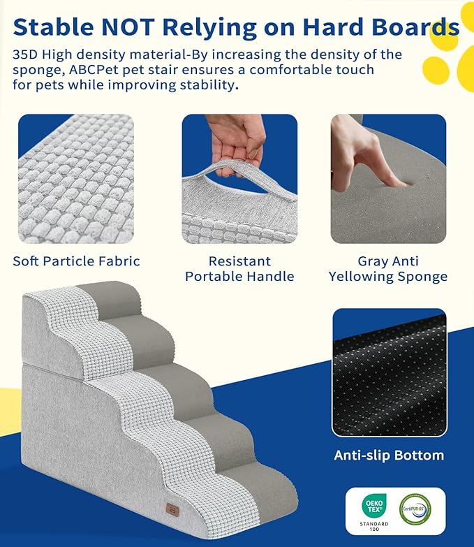 Dog Step for Bed, Dog Stair 5-Step 35D Pet Stair 22.8" H for High Bed or Sofa Non-Slip Balanced Pet Step Indoor, Light Grey-PurrikoPets