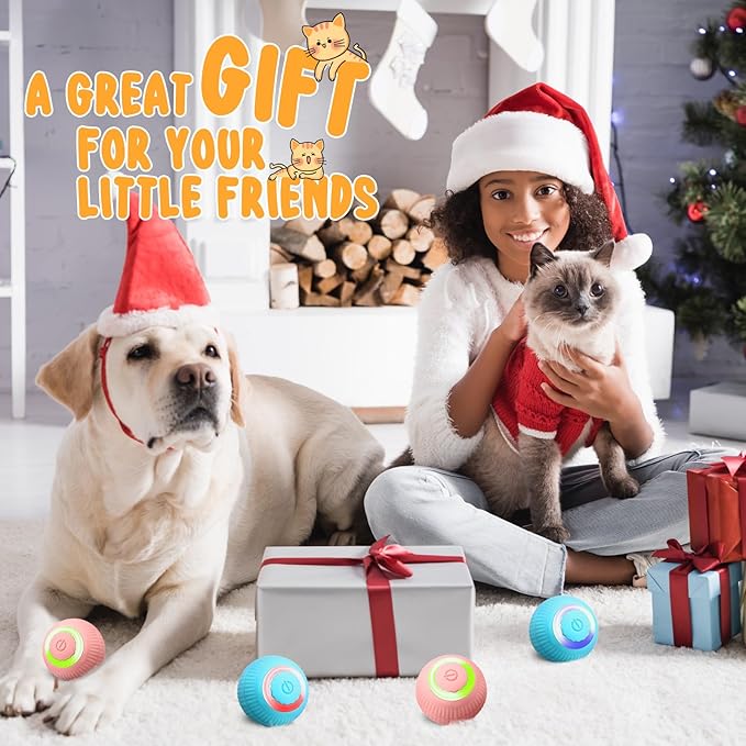 6 Pack Interactive Cat Ball Toy for Indoor Automatic Smart Rolling Ball with LED Light 2 Modes Electric Self Rolling Toy for Large and Small Puppy Kitten-PurrikoPets