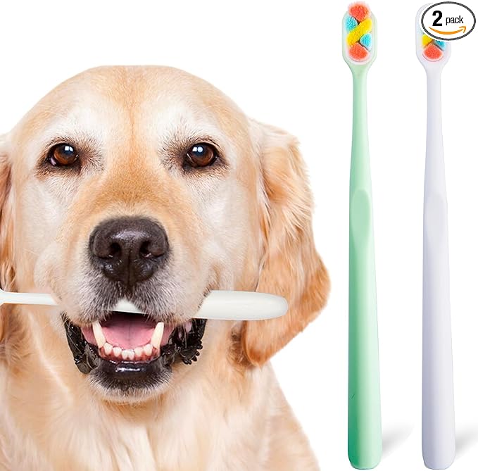 Dog Toothbrush Kit 2 Pack, Ultra Soft Pet Tooth Brush for Medium to Large Dogs, Animal Teeth Brushing Kit for Easy Dental Cleaning-PurrikoPets