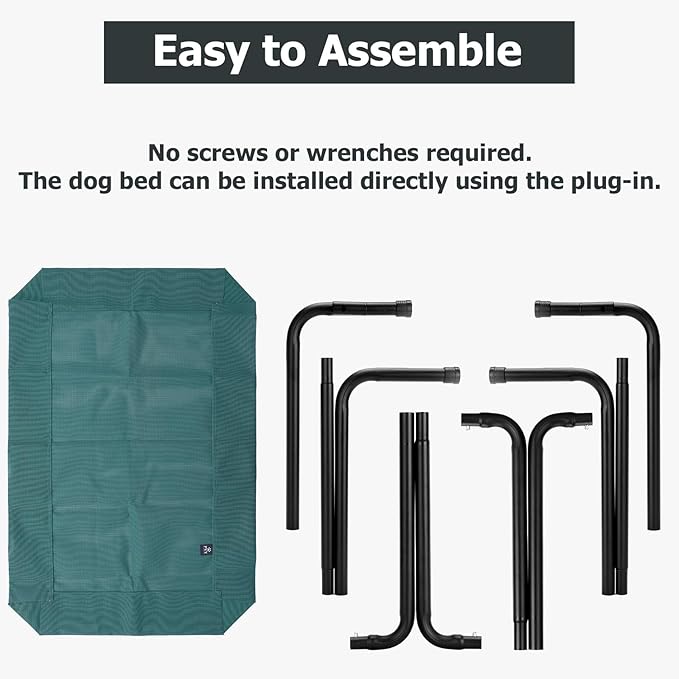 Elevated Dog Bed for Outdoor, Extra Large Raised Dog Cot with Washable Mesh, Cooling Pet Cot Chew Proof for Outside Camping, 47 inch Green-PurrikoPets