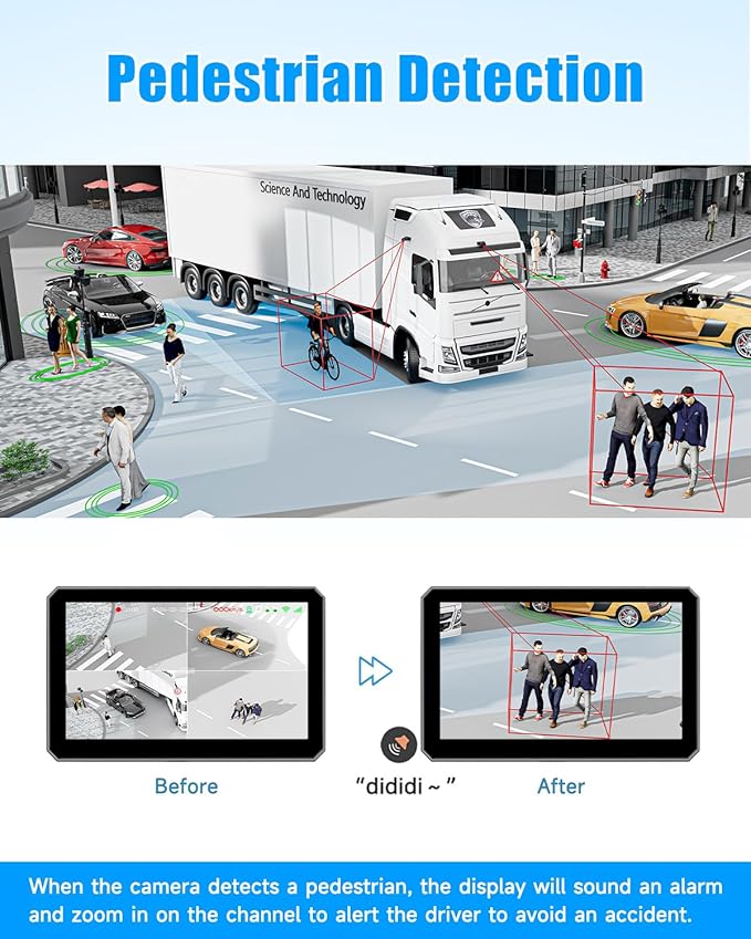 4CH 10.1 inch AI WiFi GPS RV Backup Camera Monitor System with Touch Screen and 4x1080P Waterproof Night Vision Cameras, Blind Spot Detection DVR Video Recorder for Truck Trailer Semi Camper Van Taxi-PurrikoPets