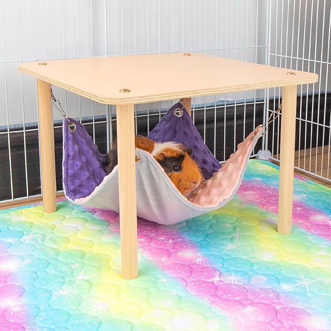 Enlarged Guinea Pig Hammock with Wooden Stand,Small Animal Hanging Bed Large Platform for Guinea Pigs Bunny Ferret Hamster Hiding Sleeping 13L x 13W x 11H in-PurrikoPets