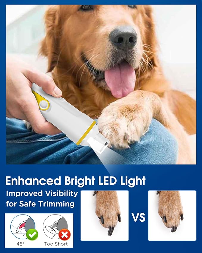 Dog Nail Grinder with Enhanced LED Light – Super Quiet, 2-Speed, USB-C Rechargeable, LED Smart Display, 3 Grinding Options, Pet Nail Trimmer for Dogs Cats and All Pet Sizes-PurrikoPets