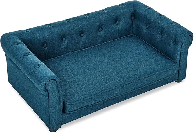 Dog Sofa Couch for Medium to Large Dogs, 31" Memory Foam Dog Couch with Washable Fabric, Removable Cushion, Sofa Bed for Medium and Large Dogs, Blue-PurrikoPets