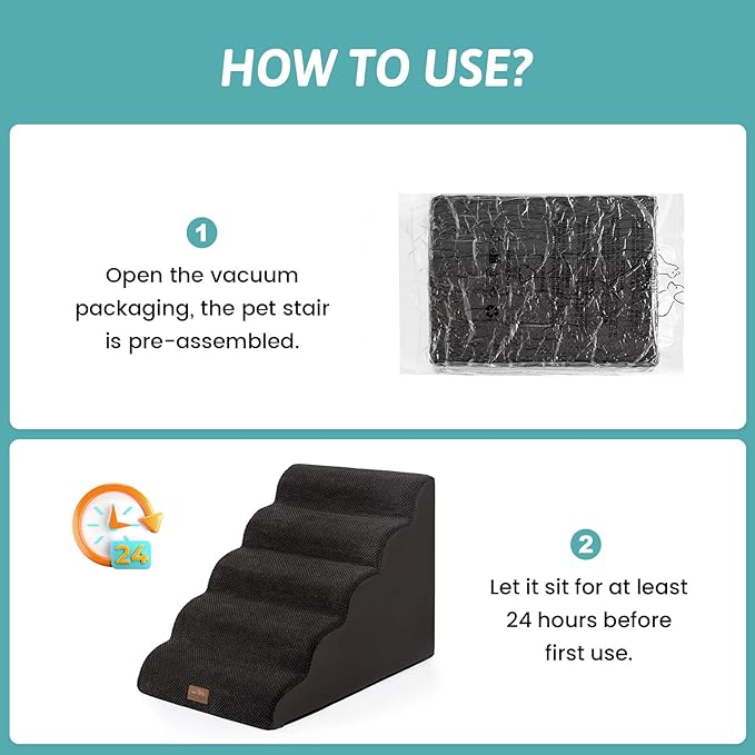 Extra Wide Dog Stairs 19.7" Width, Large Pet Step for Small Medium Dog, Puppy or Cat, Ramp for High Bed or Car, High Density Foam Ladder, Stable, 5 Step, 19.7x33x22.4 inch, Black-PurrikoPets