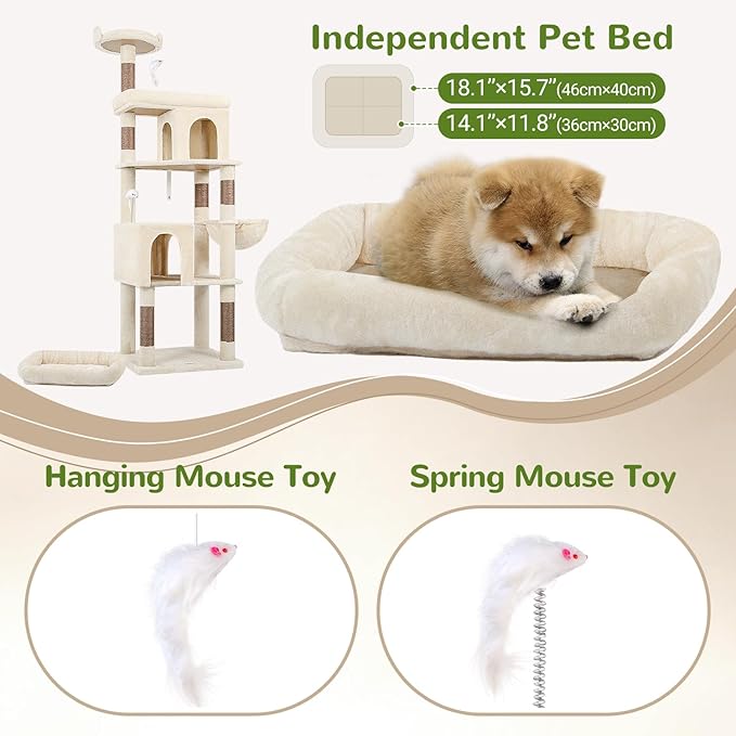 Globlazer Heavy Duty Cat Trees for Large Cats, Sturdy 72in Maine Coon Cat Tree for Large Cat 20 lbs+ Heavy Duty Cat Tower for Adult Biggest Cats with 6 Scratching Posts, Hammock, S72, Beige-PurrikoPets