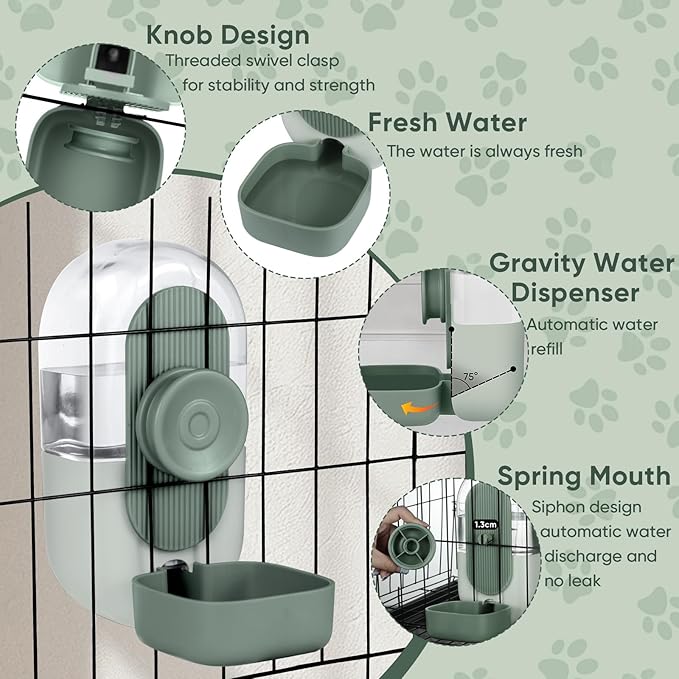 28oz Hanging Automatic Water Dispenser，Rabbit Water Bottle,Bunny Guinea Pig Ferret Water Bowl for Cage,Suitable for Small Animal Puppies(Cage Grid Spacing Over 1.2'') (Green)-PurrikoPets
