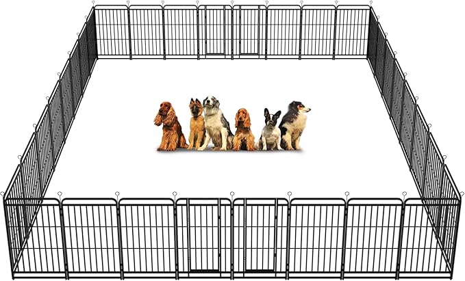 Dog Playpen Outdoor 32 Panels Heavy Duty Dog Fence 47" Height with Thick Pipe Anti-Rust with Doors Portable for RV Camping Yard, Total 71FT, 406 Sq.ft, Snowy Black-PurrikoPets