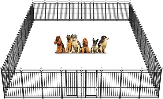 Dog Playpen Outdoor 32 Panels Heavy Duty Dog Fence 47" Height with Thick Pipe Anti-Rust with Doors Portable for RV Camping Yard, Total 71FT, 406 Sq.ft, Snowy Black-PurrikoPets