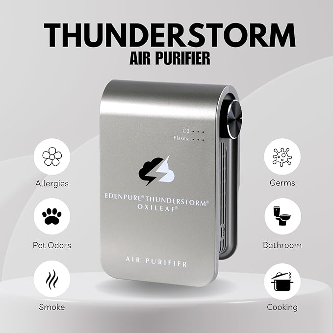 EdenPURE Thunderstorm III Air Purifier – Small Plug-In Ozone Generator & Ionizer – Eliminates Odors, Pet Smells, Smoke, Mold – Filter-Free Portable Cleaner for Home, Travel, Car, Office Use-PurrikoPets