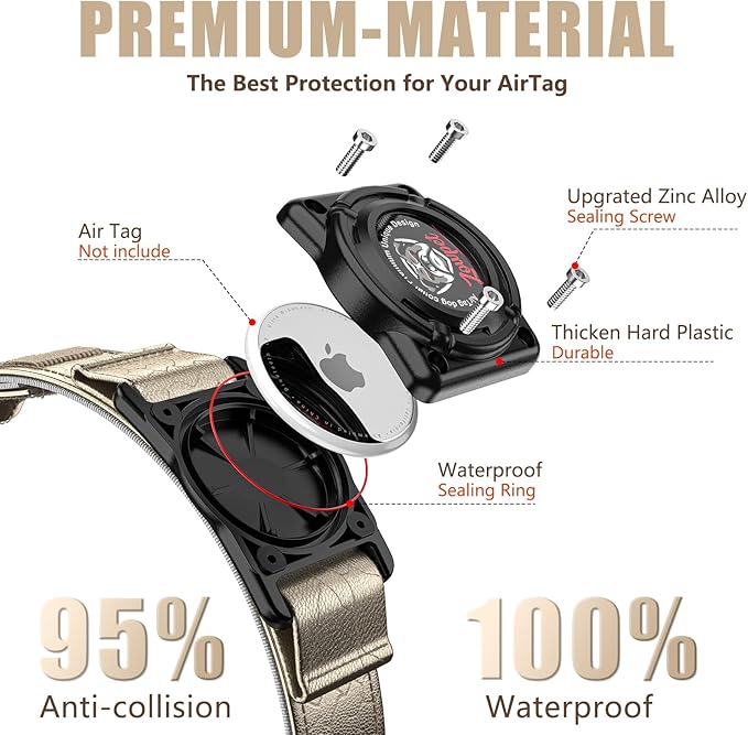 Airtag Dog Collar - Leather Dog Collar with Airtag Holder| IP68 Waterproof AirTag Holder with Metal Buckle, Comfortable GPS Dog Collars Tracker for Medium Large Dogs (Champagne Gold, M)-PurrikoPets