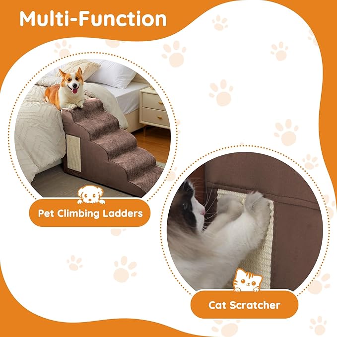 Dogs Steps for Bed, Dog Stairs for Small Dogs, 2-Step Dog Ramp for Bed, Couch, Sofa, and Chairs, Non-Slip Bottom Design, Cat Scratching, High Density Foam Portable Pet Step, Indoor, Coffee-PurrikoPets