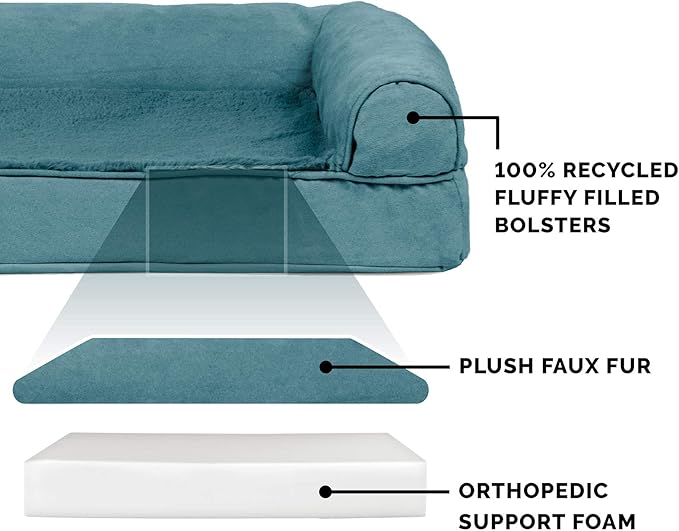 Furhaven Orthopedic Dog Bed for Large Dogs w/ Removable Bolsters & Washable Cover, For Dogs Up to 125 lbs - Plush & Suede Sofa - Deep Pool, Jumbo Plus/XXL-PurrikoPets