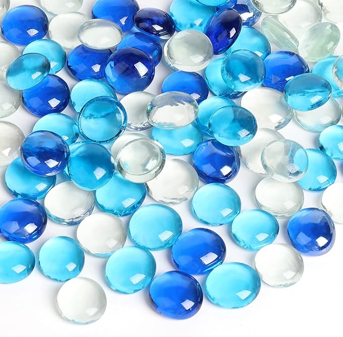 FUTUREPLUSX 0.97 pounds, Flat Glass Marbles, Blue Mixed Gemstone Vase Fillers Beads Decorative Glass Pebbles Floral Fish Tank Rocks for Vases Table Scatter Aquarium Decor-PurrikoPets