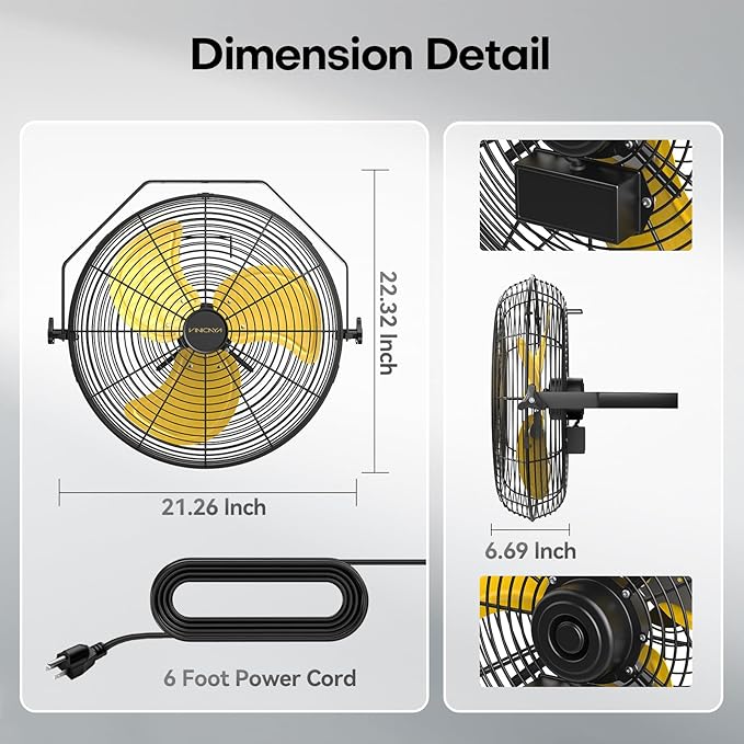 18 Inch Industrial Wall Fan, 4800 CFM Metal Wall Mount Fans with Poweful Motor, 3 Speed, Heavy Duty Fan Indoor for Covered Patio, Greenhouse, Gazebo, and Garage, UL Listed-PurrikoPets