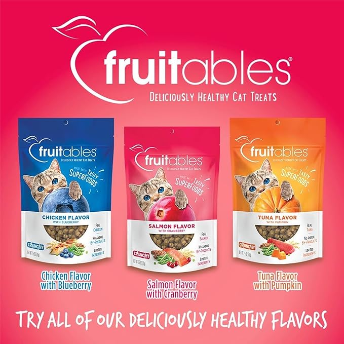 Fruitables Cat Crunchy Treats For Cats – Healthy Low Calorie Packed with Protein – No Wheat, Corn or Soy – Made with Real Salmon with Cranberry – 2.5 Ounces-PurrikoPets