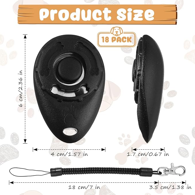 Frienda 18 Pieces Dog Training Clicker, Pet Behavioral Training Clickers with Wrist Strap for Dogs Cats Puppy Birds Horses(Black)-PurrikoPets