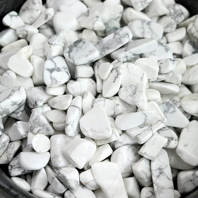 1lb Howlite Aquarium Gravel Rocks Natural Tumbled Healing Crystal Chips Bulk Gemstones Crushed Stones for Fountain Vase Filler Planters Decorative Fish Tank Potted Reiki Energy Balancing-PurrikoPets