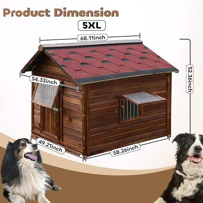 Dog House Outdoor for Large Breed Dogs with Removable Floor&Roof,Warm Big Dog Houses for Medium Dogs,Heavy Duty Indoor Pet House,5XL-68.11"(D) X 54.33"(W) X 58.27 "(H)-PurrikoPets