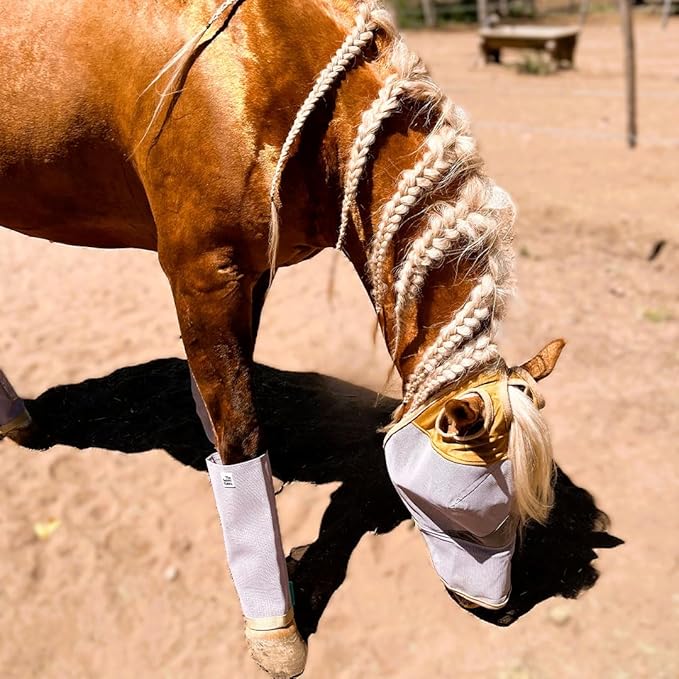 Fly Masks for Horses, 70% Uv-Block, Breathable Fly Mask for Equines, Durable, Comfortable Fit for All-Day Protection, Horse Size (Horse Fly Mask, with Nose)-PurrikoPets