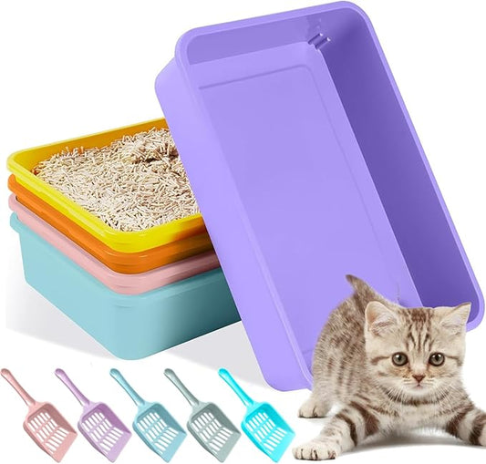 5pcs Kitten Litter Box,Open Small Cat Litter Box with 5 Scooper,Portable Small Litter Pan Low Entry Shallow Plastic Travel Toilet Litter Tray Cat Waste Tray for Small Pet Rabbit Guinea Pig Newborn Cat-PurrikoPets