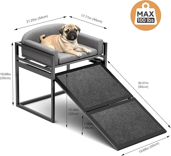 Dog Ramp Doggie Stairs with Seat Mate,Puppy Chair Get on High Bed Couch Office Window Perch,Non Slip Dachshunds Foldable Ladder,Pet Doggy Step for Small Old Dogs,Chihuahua Cat Platform Grey-PurrikoPets