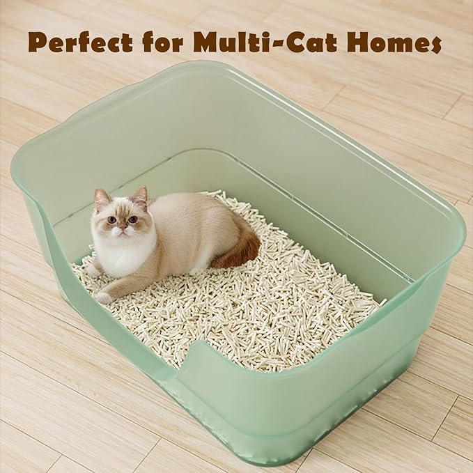 Extra Large Cat Litter Box with Clear Jelly Color,High Sided Litter Box for Big Cats,XL Cat Litter Box for Multiple Cats,Jumbo Cat Litter Box,Giant Kitty Litter Box,Anti-Splashing,Easy to Clean-PurrikoPets