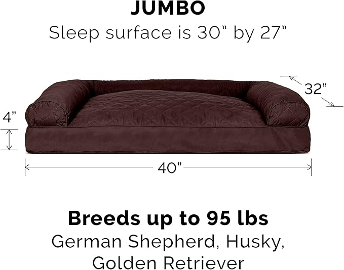 Furhaven Pillow Dog Bed for Large Dogs w/ Removable Bolsters & Washable Cover - Quilted Sofa - Coffee, Jumbo/XL-PurrikoPets