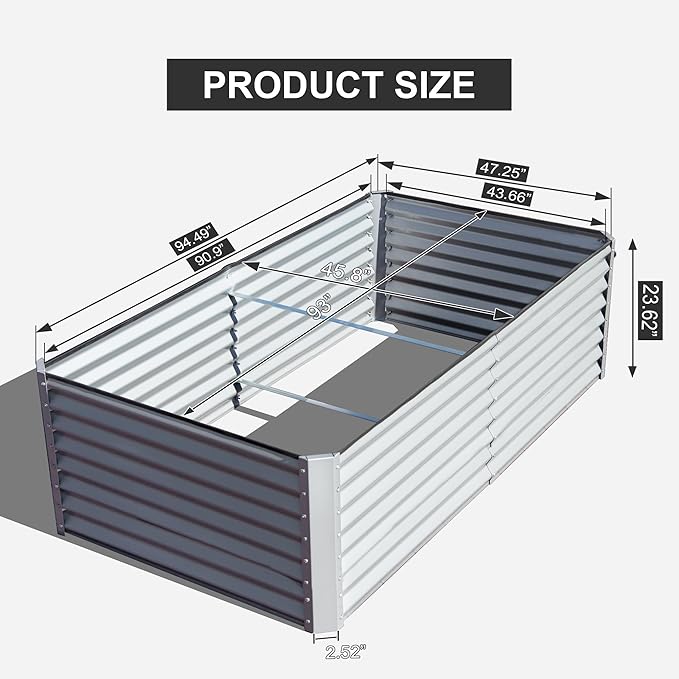 Domi Raised Garden Beds Outdoor, 8x4x2ft Thickening Tall Metal Rectangular Deep Root Box Planter for Vegetables, Flowers, Herbs, and Succulents 2" Deep w/ 456 Gallon Capacity - Silvery-PurrikoPets
