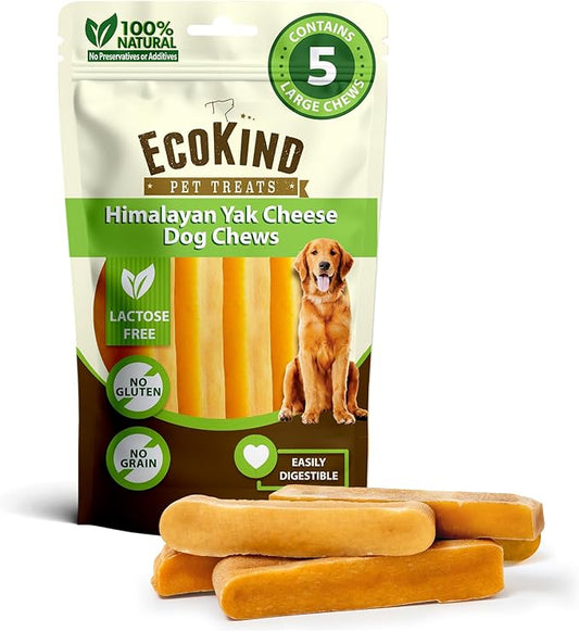 EcoKind Premium Gold Yak Cheese Himalayan Dog Chews, Dog Treats Large Breed, All Natural, High Protein, for Aggressive Chewers, Large - 5 Chews-PurrikoPets