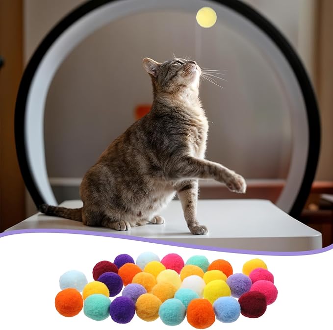 60 Pcs Cat Toy Balls 1-inch Colorful Cat Pom Pom Balls Soft Interactive Cat Balls Cat Play Toy Cat Exercise Toys Cats Interactive Playing Quiet Ball Fuzzy Kitten Ball for Cat Pet-PurrikoPets