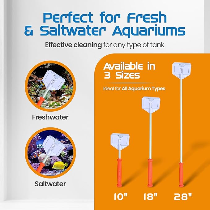 FL!PPER Flipper Platinum Aquarium Algae Scraper | Glass & Acrylic Tank Cleaner with Serrated Blade for Efficient Aquarium Maintenance (18” Rigid Shaft)-PurrikoPets