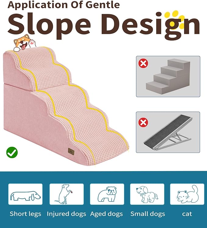 Dog Step for Bed, Dog Stair 5-Step 35D Pet Stair 22.8" H for High Bed or Sofa Non-Slip Balanced Pet Step Indoor, Pink-PurrikoPets