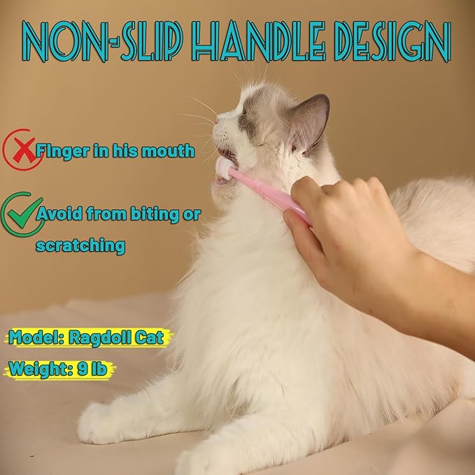 E.M&S.T by Emmeliestella Small Dog & Cat Toothbrush 360 Degree Soft Silicone, Cat Dental Care, Toothbrush Holder, Easy to Handle, Independent Packaging, Extra Suction Cup, Light Blue&Light Pink 3PCS-PurrikoPets