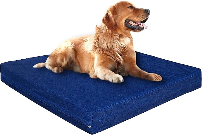 Dogbed4less Luxury Extra Large Orthopedic Memory Foam Dog Bed for Large Dogs with Durable Waterproof Internal Case, Removable Washable Denim Cover and Extra Bonus Pet Bed Cover, XL 40X35X4, Blue-PurrikoPets