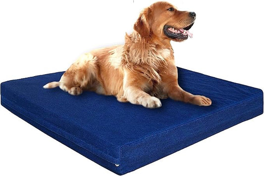Dogbed4less Luxury Extra Large Orthopedic Memory Foam Dog Bed for Large Dogs with Durable Waterproof Internal Case, Removable Washable Denim Cover and Extra Bonus Pet Bed Cover, XL 40X35X4, Blue-PurrikoPets